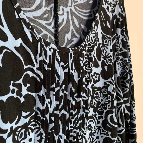 Covington Womens Plus 16-18W 2X Blue Black Flowy 3/4 Sleeve Scoop Tunic Blouse - Picture 8 of 10